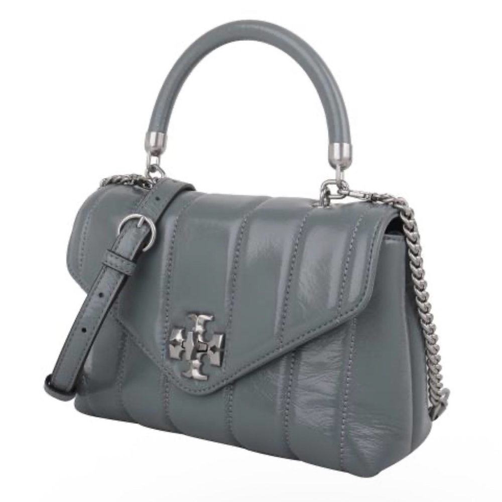 Tory Burch🍀light Gray Small Kira chain Quilted Leather Crossbody Bag-Beautiful - Picture 3 of 14